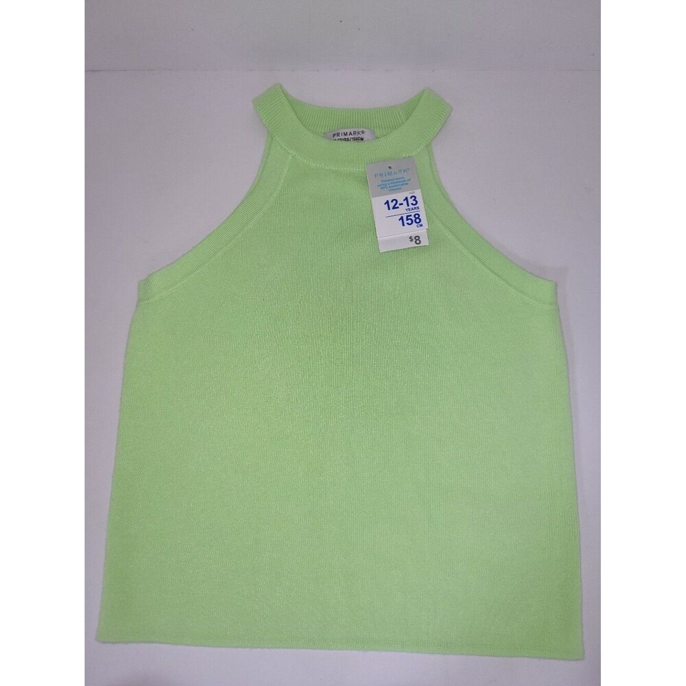 Primark Size 12-13 Years Neon Lime Green Ribbed High-Neck Tank Top NWT
